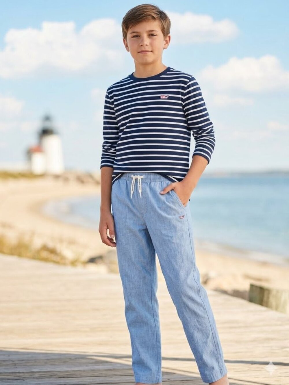 Vineyard Vines Boys Size 12 Coastline Chambray Drawstring Pocket Pull On Pants